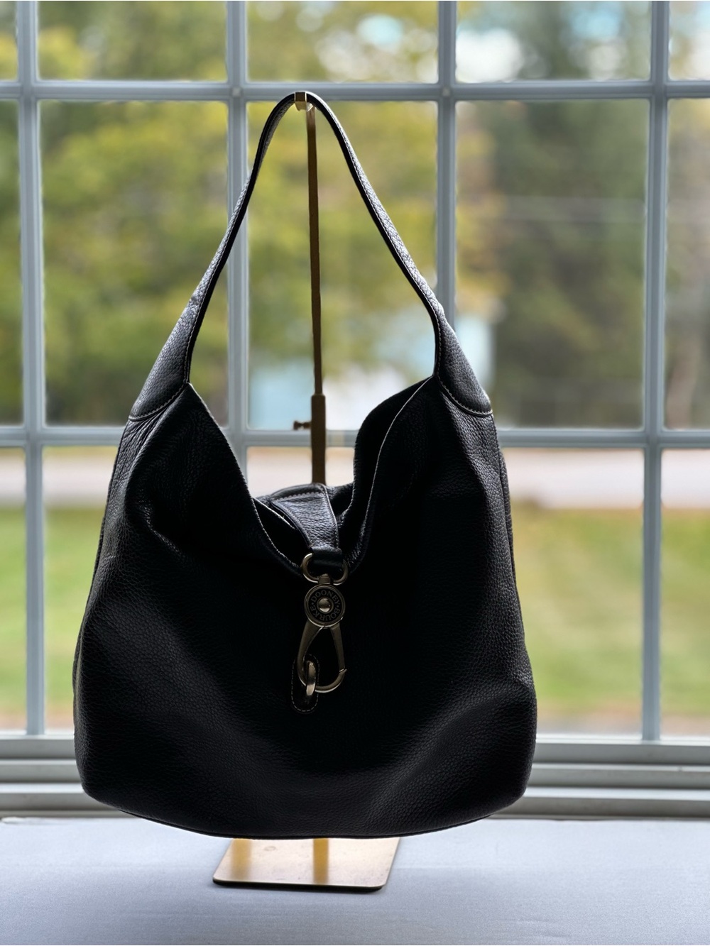 Dooney & Bourke Logo Lock Hobo / Shoulder Bag Dark Brown Pebbled Leather